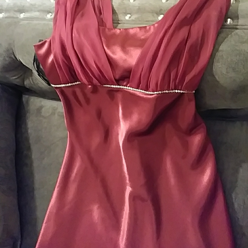 Fit and Flare Silky Dress with Rhinestone Detail